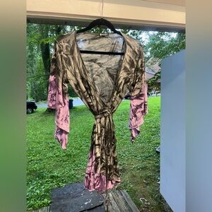 Jayli Tie-Dye Wrap Top in Black and Pink